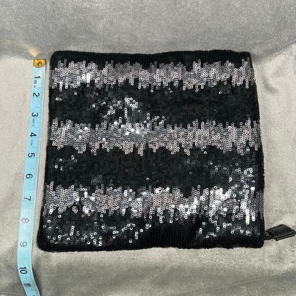 BCBGeneration Black and Silver Sequin Fold Over Clutch Zippered Closure - Picture 6 of 11